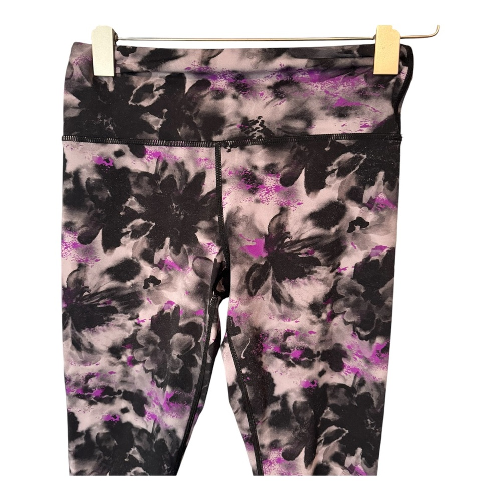 Zyia Purple Black Floral Watercolor Soft n Snug Hi-Rise Leggings Size 2 - Picture 4 of 10